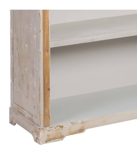 Estantería neoclásica decapada en madera gris con detalles dorados5