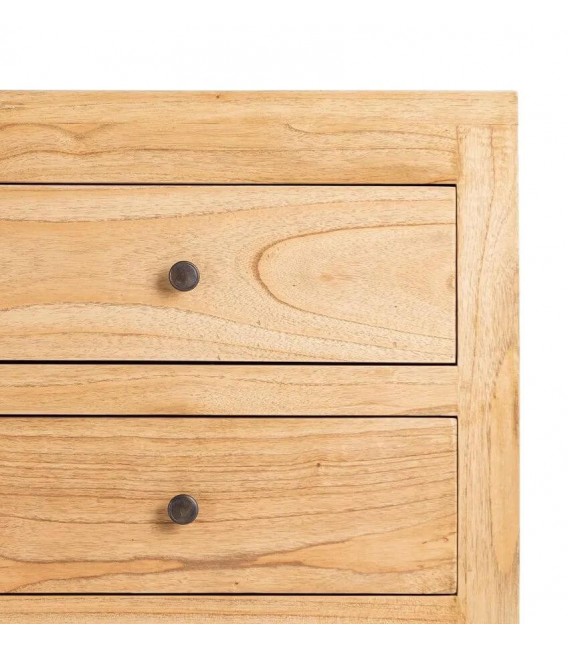 Cómoda boho de madera mindi natural clara con cinco cajones3