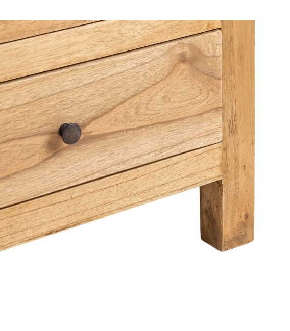 Cómoda boho de madera mindi natural clara con cinco cajones5