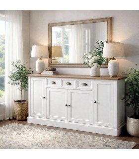 Aparador  lacado en blanco tapa natural estilo rustico contemporáneo Mdmhogar