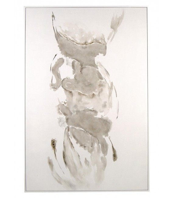 Cuadro abstracto grande pintado a mano en tonos grises y topo