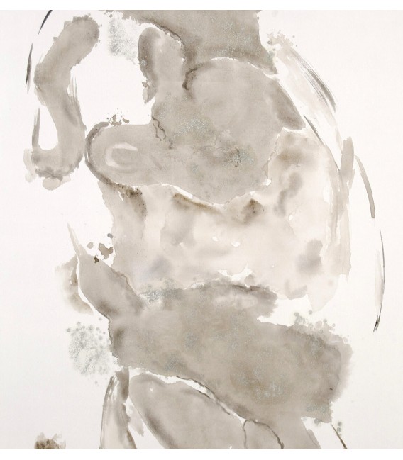 Cuadro abstracto grande pintado a mano en tonos grises y topo1