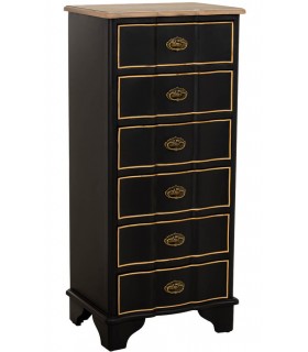 Sinfonier neoclásico negro y madera natural con seis cajones