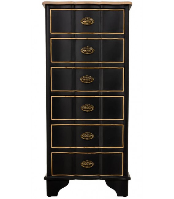 Sinfonier neoclásico negro y madera natural con seis cajones1