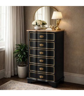 Sinfonier neoclásico negro y madera natural con seis cajones Mdmhogar