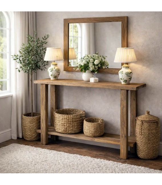 Consola de entrada boho en madera maciza de teca reciclada Mdmhogar