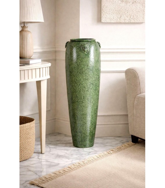Jarrón clásico de cerámica verde envejecida esmaltada grande Mdmhogar