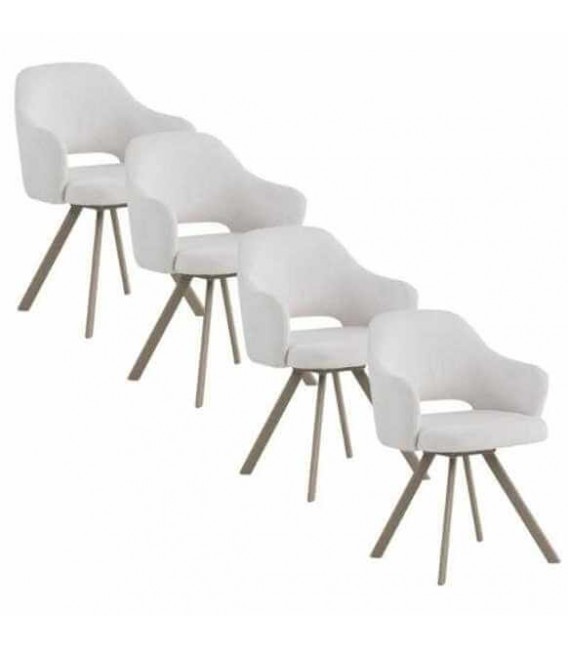 Set 4 sillones giratorios tapizados chenilla blanca diseño actual