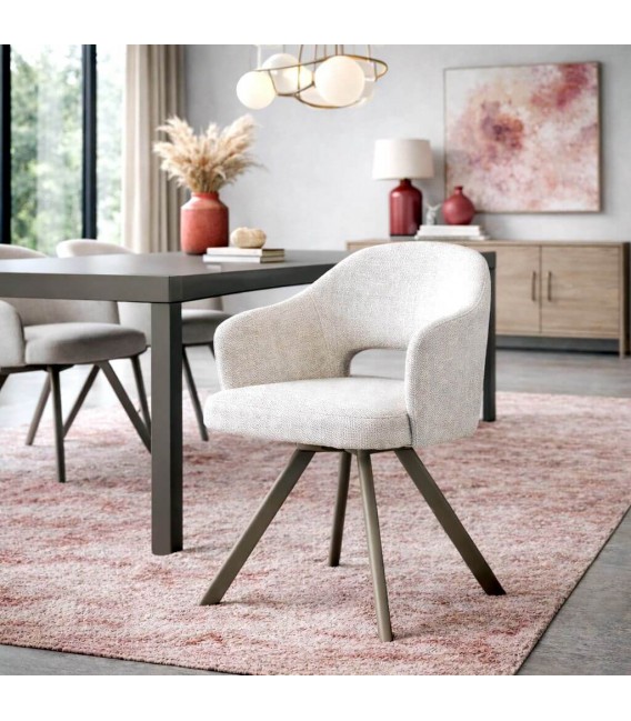 Sillón comedor giratorio tapizado chenilla blanca contemporáneo Mdmhogar