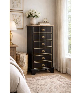 Sinfonier neoclásico negro y madera natural con seis cajones Mdmhogar