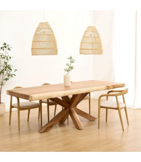 Mesa comedor rectangular boho de madera trembesi natural grande Mdmhogar