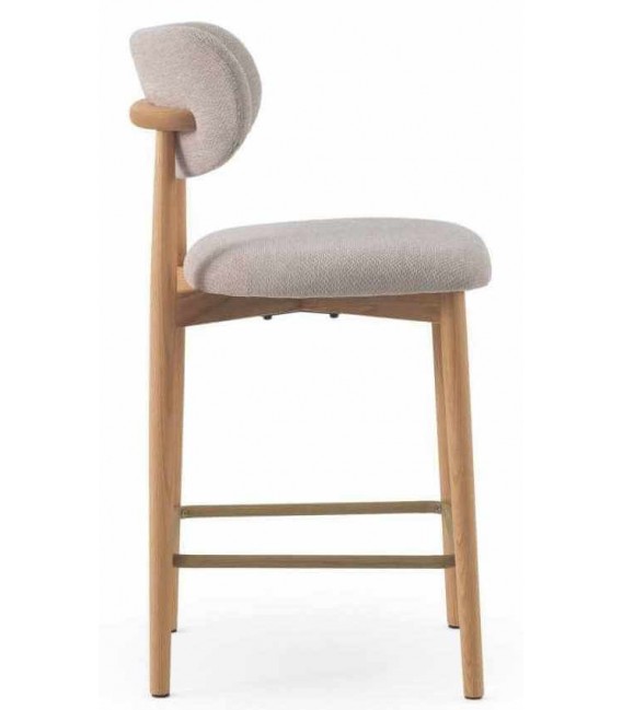 Set 2 taburetes para barra estilo nórdico madera roble chenilla beige 3