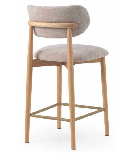 Set 2 taburetes para barra estilo nórdico madera roble chenilla beige 4