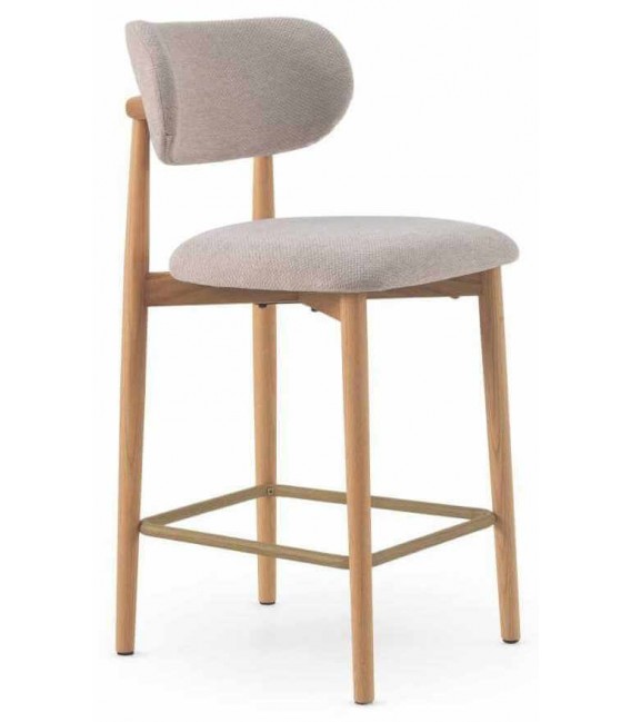 Set 2 taburetes para barra estilo nórdico madera roble chenilla beige 1