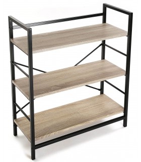 Estantería baja industrial 3 baldas roble natural y metal negro