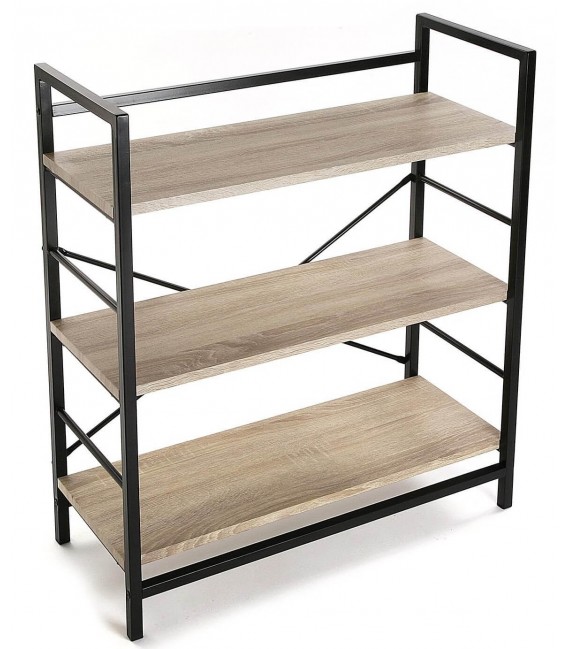 Estantería baja industrial 3 baldas roble natural y metal negro