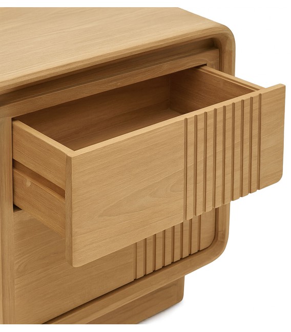 Mueble TV boho de teca natural con dos cajones y puertas5