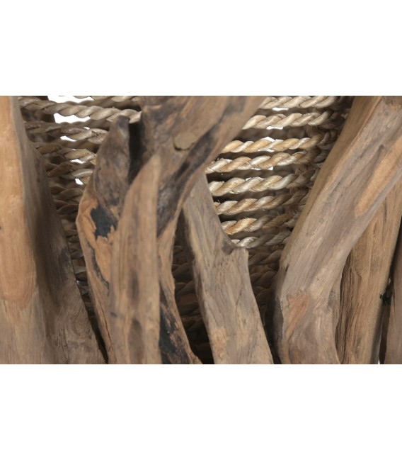 Lámpara de pie baja en raíz de teca y fibra vegetal3