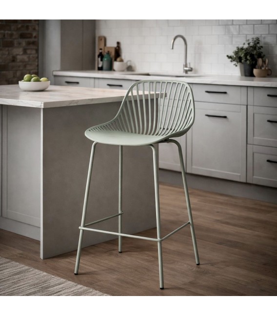 Taburete en metal y polipropileno verde menta robusto Mdmhogar