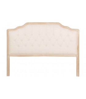 Cabecero 150 clásico en lino beige y madera natural con capitoné.