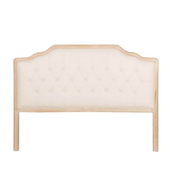 Cabecero 150 clásico en lino beige y madera natural con capitoné.