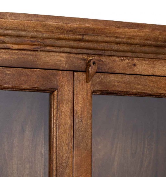 Vitrina de madera maciza de mango color nogal con dos puertas5