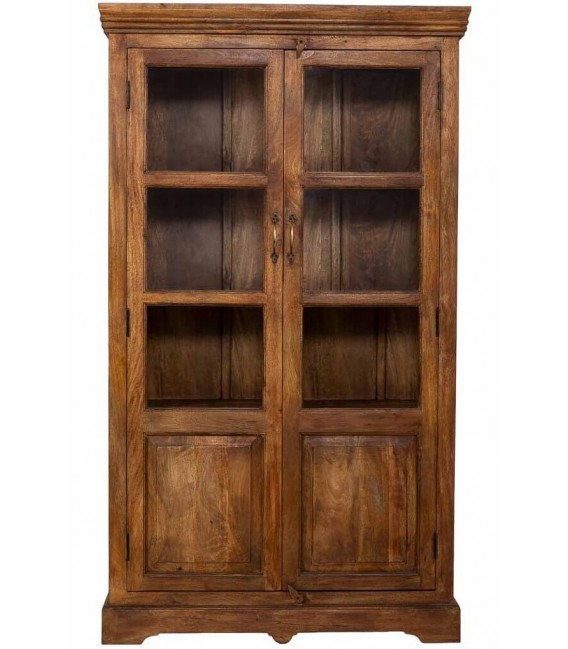 Vitrina de madera maciza de mango color nogal con dos puertas1