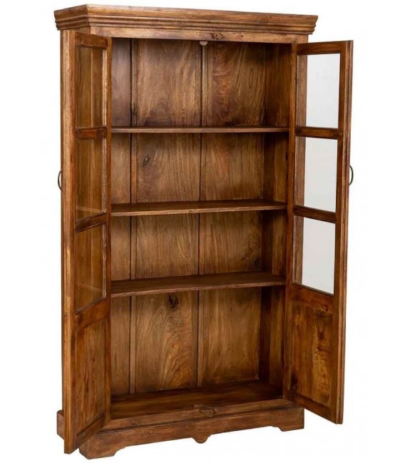 Vitrina de madera maciza de mango color nogal con dos puertas2
