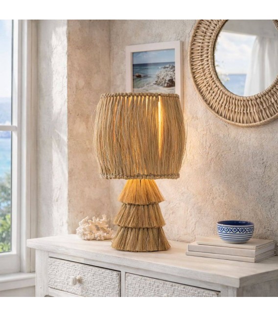 Lámpara de sobremesa de fibras naturales trenzadas color natural Mdmhogar