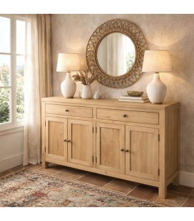 Aparador de madera de mindi con cuatro puertas y dos cajones Mdmhogar