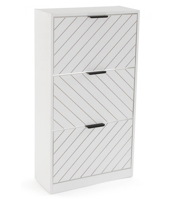 Zapatero de MDF blanco con tres puertas y zapateros dobles altos