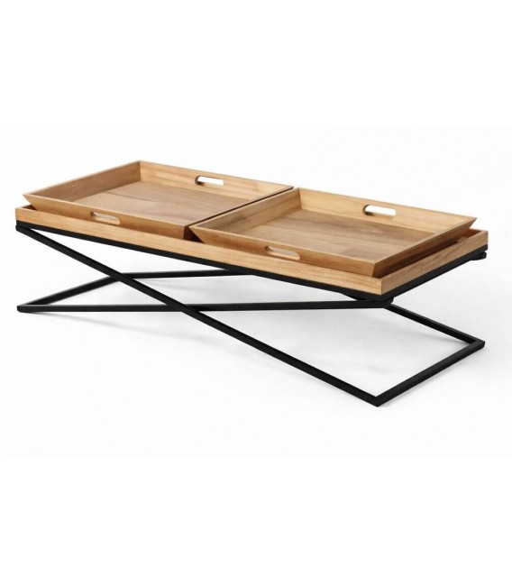 Mesa de centro rectangular de DM natural y metal negro