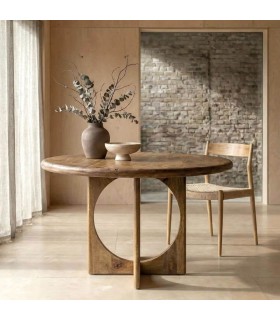 Mesa de comedor redonda de madera de mango color miel grande Mdmhogar