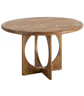 Mesa de comedor redonda de madera de mango color miel grande