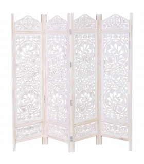 Biombo de madera de mango tallada blanco rozado cuatro hojas 1