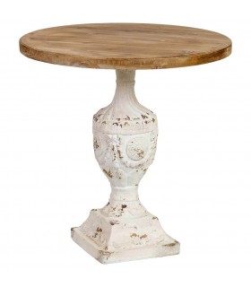 Mesa velador pequeña de madera maciza de abeto con base tallada