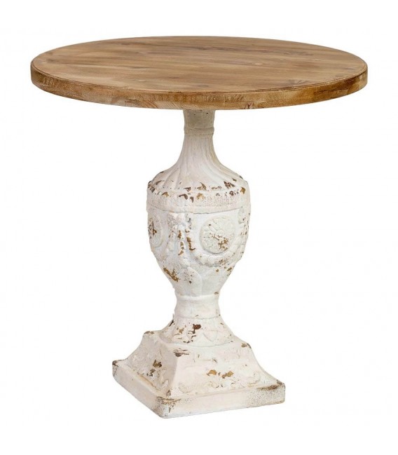 Mesa velador pequeña de madera maciza de abeto con base tallada