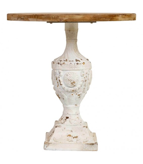 Mesa velador pequeña de madera maciza de abeto con base tallada1