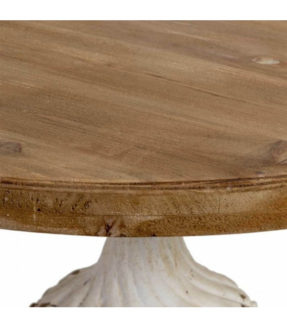Mesa velador pequeña de madera maciza de abeto con base tallada 3