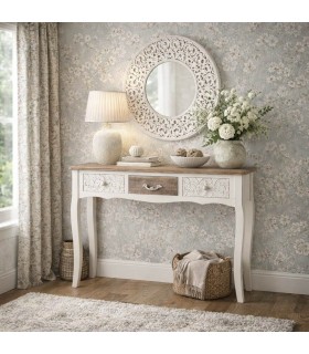 Consola de entrada con tres cajones en madera nogal y blanco Mdmhogar