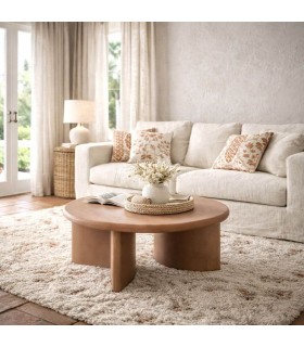 Mesa de centro redonda pequeña de microcemento color terracota Mdmhogar