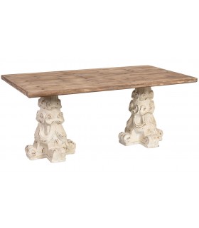 Mesa de comedor rectangular de madera maciza de abeto natural