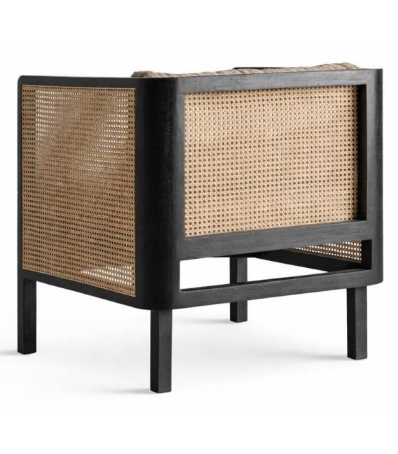 Butaca de madera de mango con ratán y cojín beige desenfundable 3