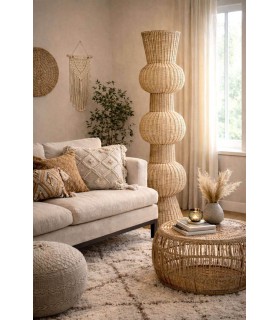 Lámpara de pie alta con dos luces en ratán natural trenzado Mdmhogar