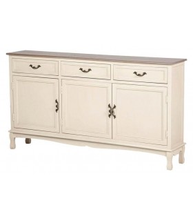 Aparador estrecho de pino con tres puertas y tres cajones beige