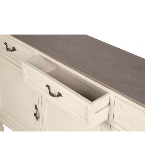 Aparador estrecho de pino con tres puertas y tres cajones beige 5