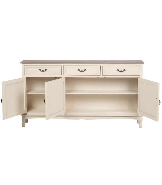 Aparador estrecho de pino con tres puertas y tres cajones beige 2