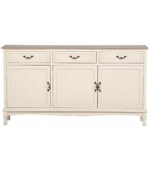 Aparador estrecho de pino con tres puertas y tres cajones beige 1