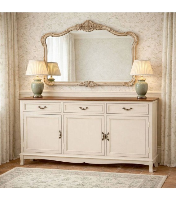 Aparador estrecho de pino con tres puertas y tres cajones beige Mdmhogar