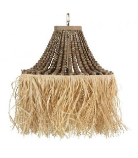 Lámpara de techo con tres luces en madera y fibras naturales